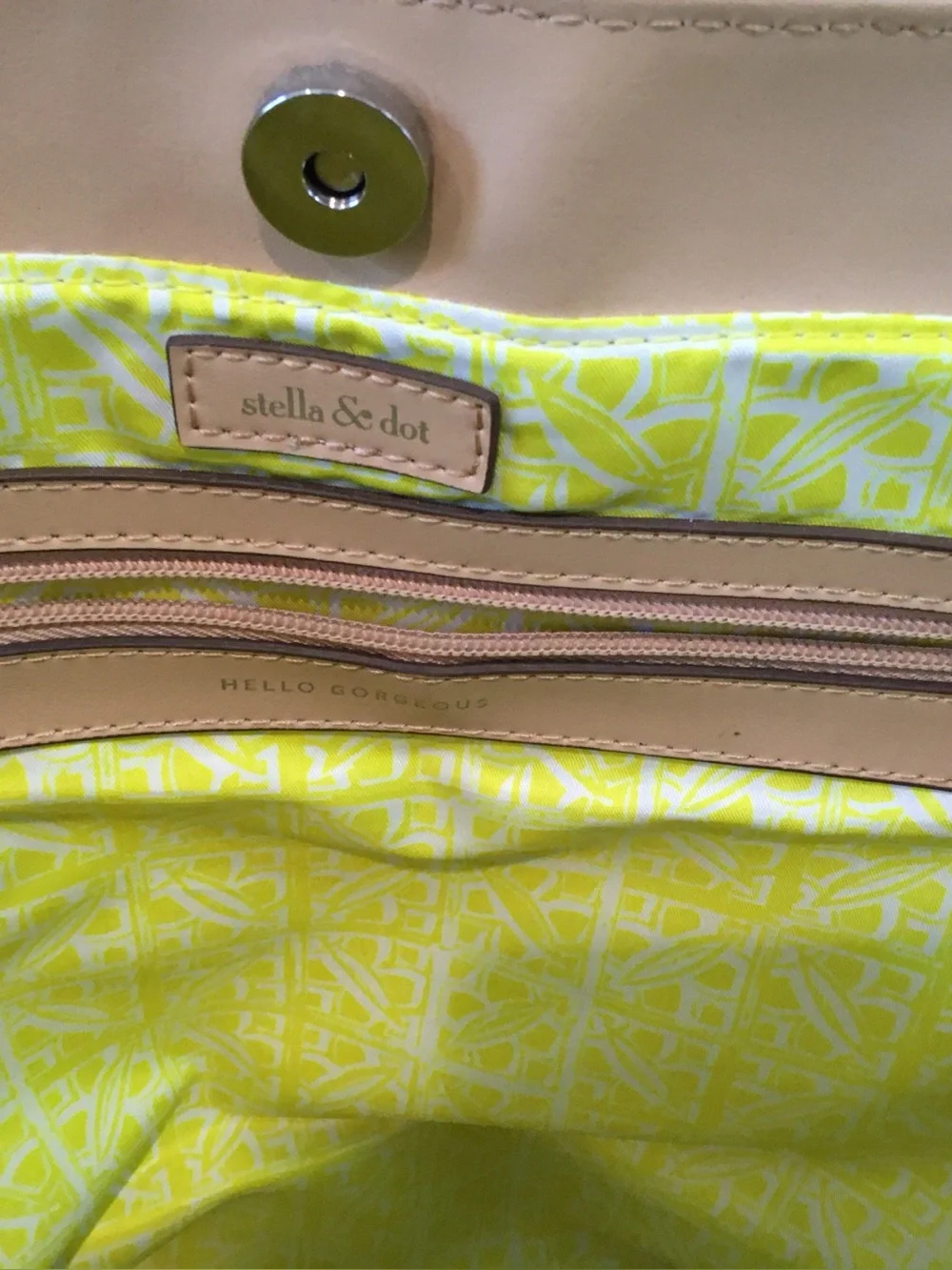 Stella & Dot Cream and Tan Geometric Tote